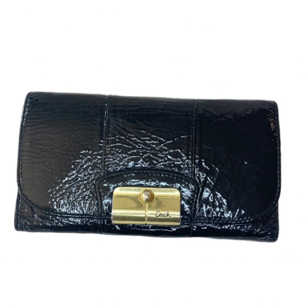 Coach Kristin Black Patent Leather Gold Hardware Checkbook Wallet